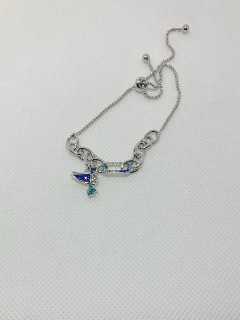 Crystal Collective Fine Silver Plated Blue Crystal Hummingbird Charm Adjustable